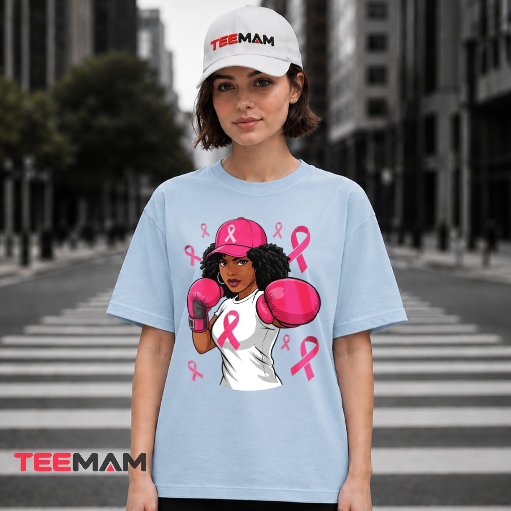 Boxing Woman Pink Ribbon Fighter Awareness T-Shirt