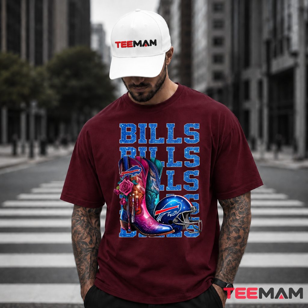 Buffalo Bills Cowgirl Boots Rose Helmet T-Shirt