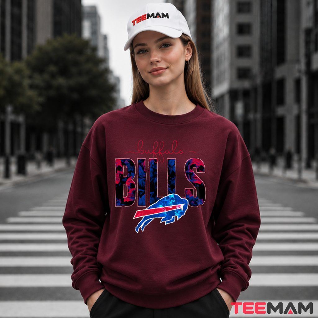 Buffalo Bills Skull Floral Football Fan Long Sleeve Buffalo Bills Skull Floral Football Fan Long Sleeve