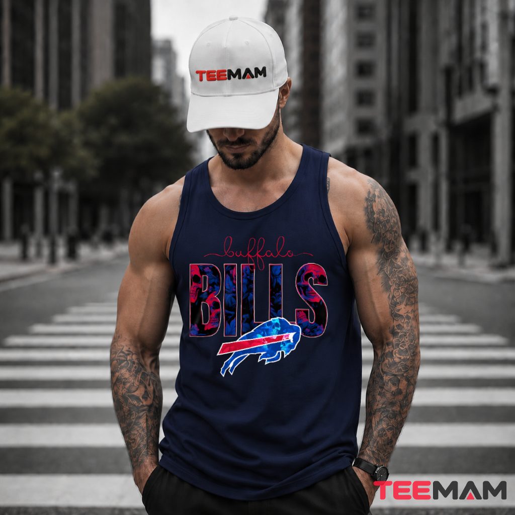 Buffalo Bills Skull Floral Football Fan Tank Top Buffalo Bills Skull Floral Football Fan Tank Top