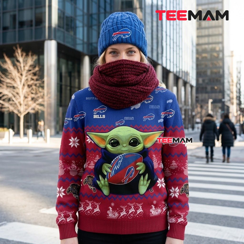 Buffalo Bills Ugly Christmas Sweater Baby Yoda Football Back Buffalo Bills Ugly Christmas Sweater Baby Yoda Football Back