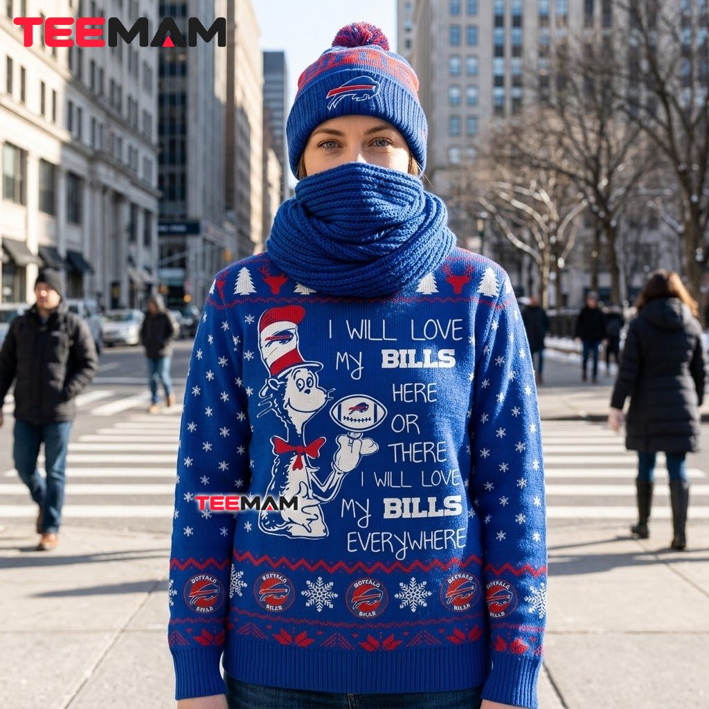 Buffalo Bills Ugly Christmas Sweater Cat In Hat Quote Back Buffalo Bills Ugly Christmas Sweater Cat In Hat Quote Back