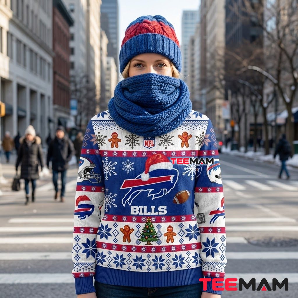 Buffalo Bills Ugly Christmas Sweater Gnomes Gingerbread Logo Back Buffalo Bills Ugly Christmas Sweater Gnomes Gingerbread Logo Back