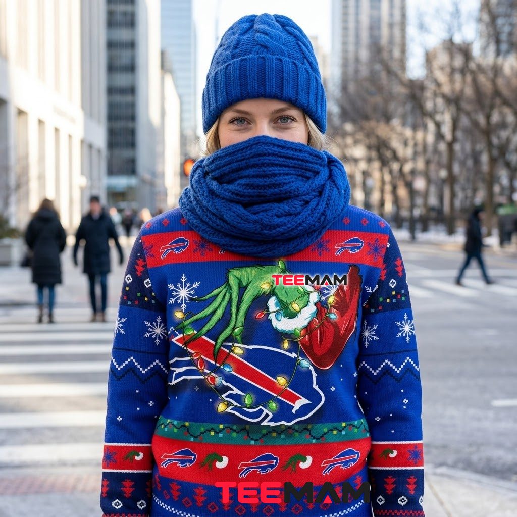 Buffalo Bills Ugly Christmas Sweater Grinch Hand Lights Back Buffalo Bills Ugly Christmas Sweater Grinch Hand Lights Back