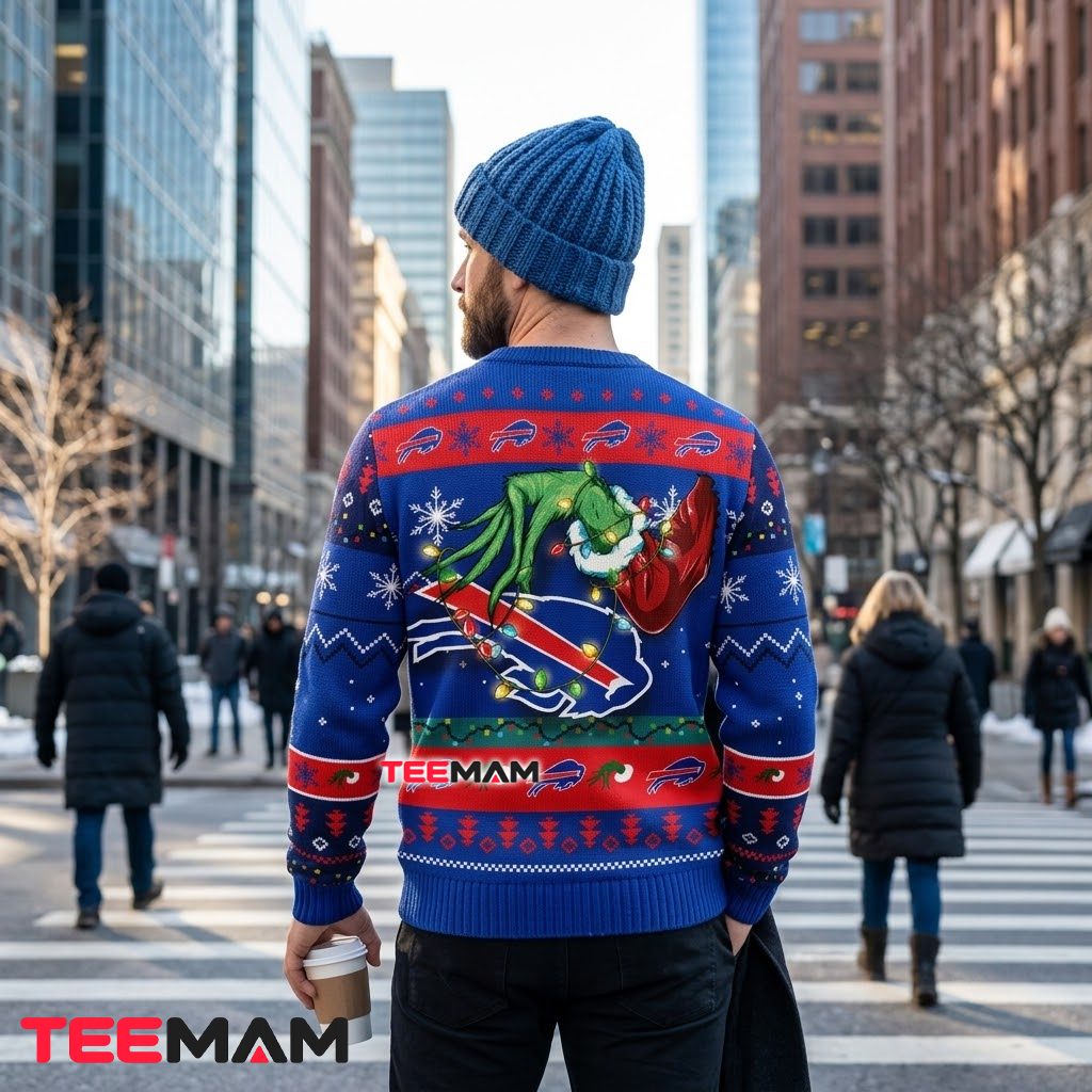 Buffalo Bills Ugly Christmas Sweater Grinch Hand Lights Version 3 Buffalo Bills Ugly Christmas Sweater Grinch Hand Lights Version 3