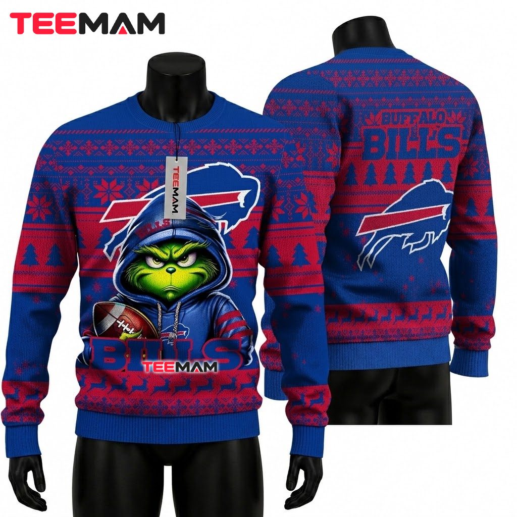 Buffalo Bills Ugly Christmas Sweater Grinch Hoodie Football Front