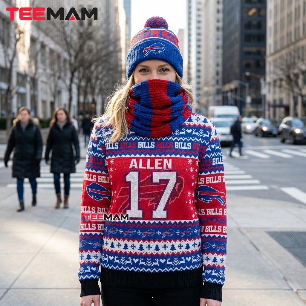 Buffalo Bills Ugly Christmas Sweater Josh Allen Back Buffalo Bills Ugly Christmas Sweater Josh Allen Back