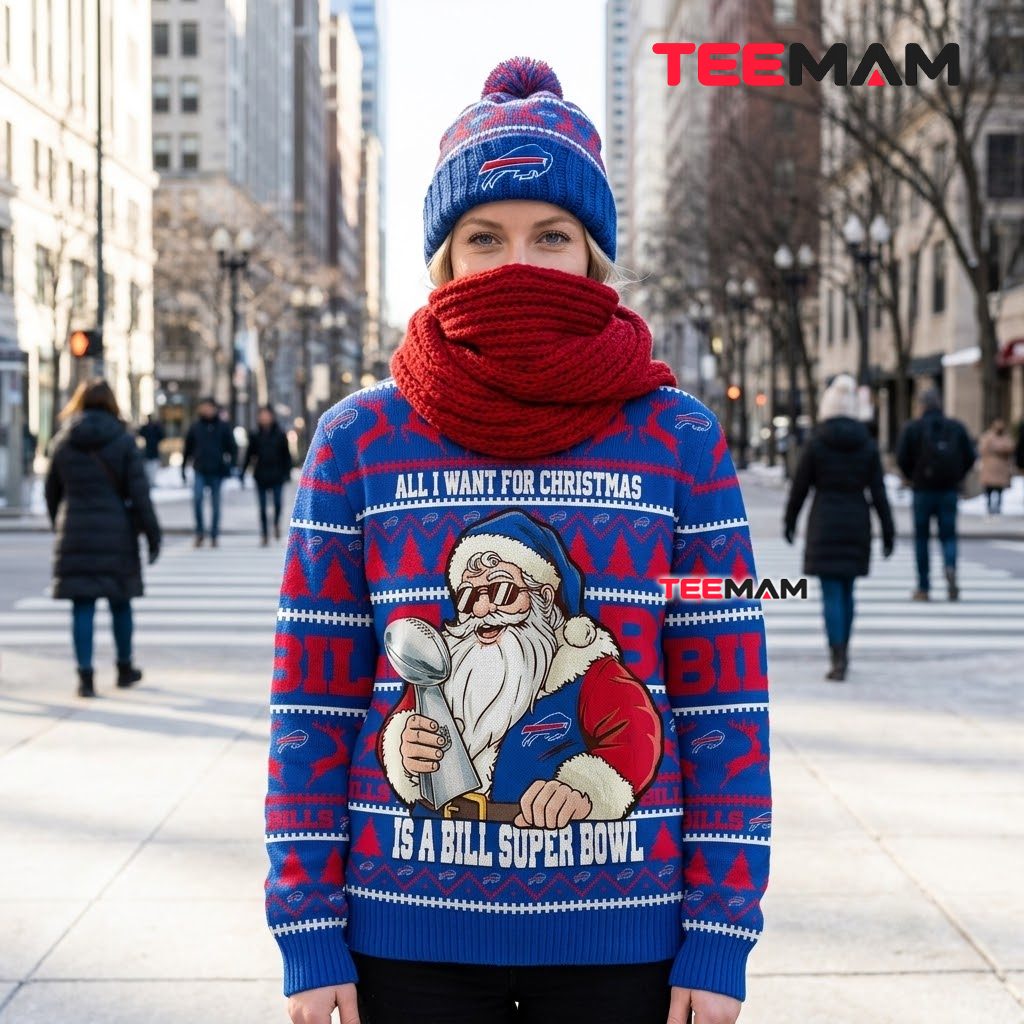Buffalo Bills Ugly Christmas Sweater Santa Super Bowl Trophy Back Buffalo Bills Ugly Christmas Sweater Santa Super Bowl Trophy Back