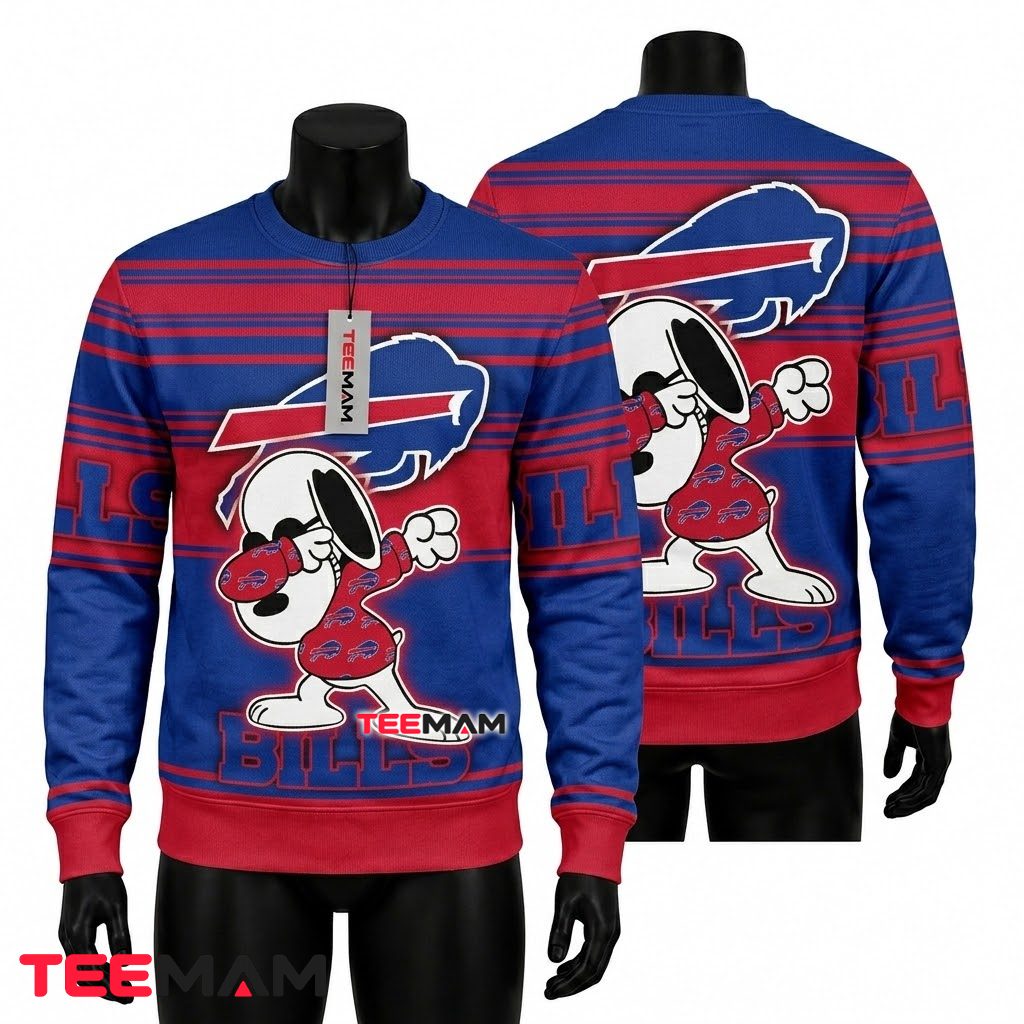 Buffalo Bills Ugly Christmas Sweater Snoopy Dabbing Helmet Front