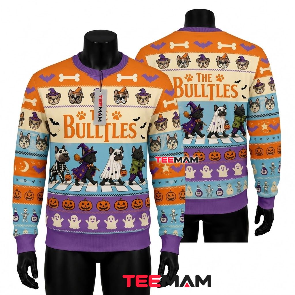Bulldog Ugly Halloween Sweater The Bulltles Crosswalk Costume Front