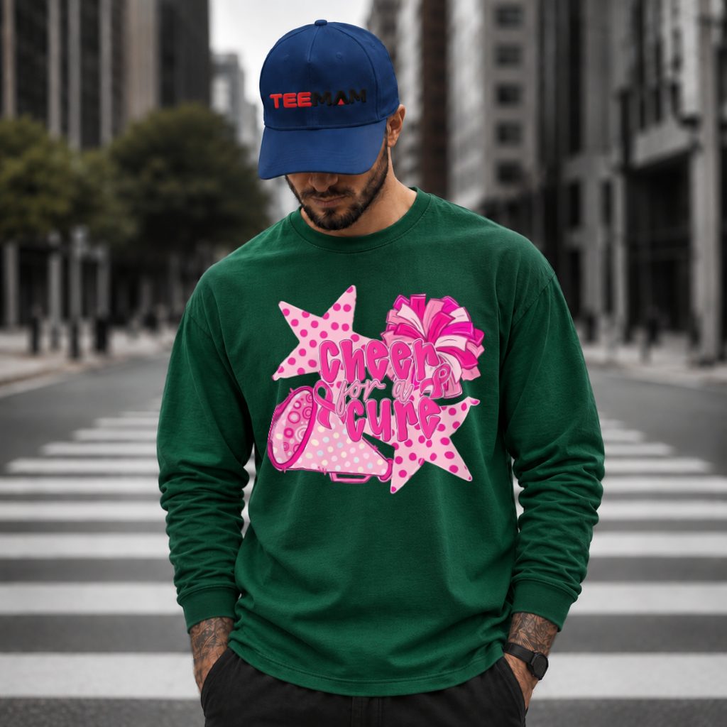 Cheer For A Cure Megaphone Pom Pom Long Sleeve Cheer For A Cure Megaphone Pom Pom Long Sleeve