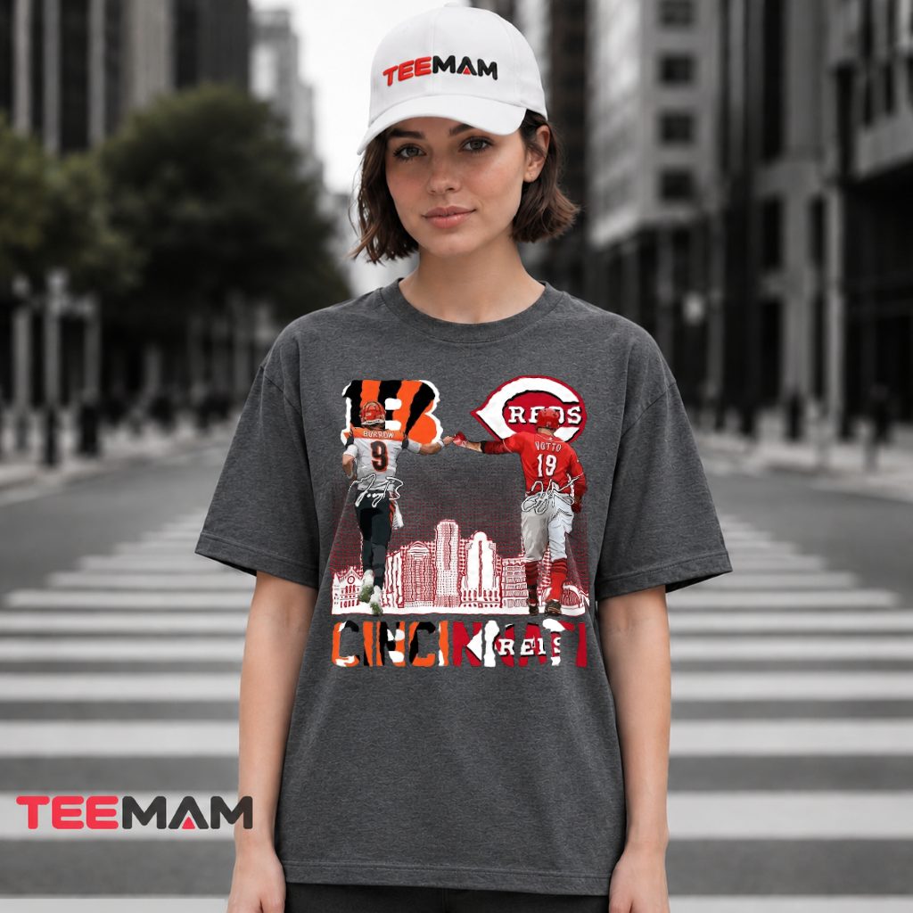 Cincinnati Bengals Reds Burrow Votto Skyline T-Shirt