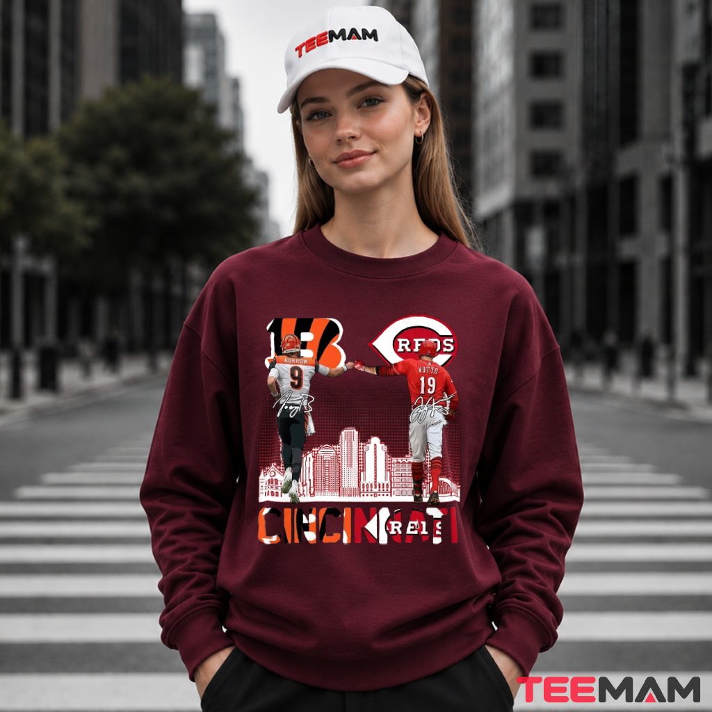 Cincinnati Bengals Reds Burrow Votto Skyline Long Sleeve Cincinnati Bengals Reds Burrow Votto Skyline Long Sleeve