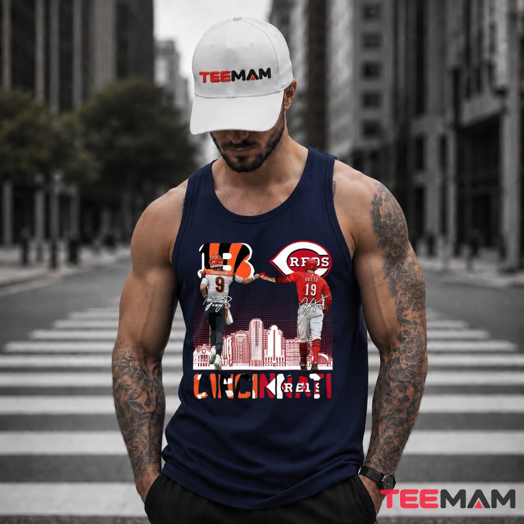 Cincinnati Bengals Reds Burrow Votto Skyline Tank Top Cincinnati Bengals Reds Burrow Votto Skyline Tank Top
