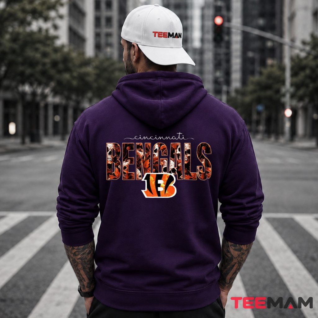Cincinnati Bengals Skull Floral Halloween Hoodie Cincinnati Bengals Skull Floral Halloween Hoodie