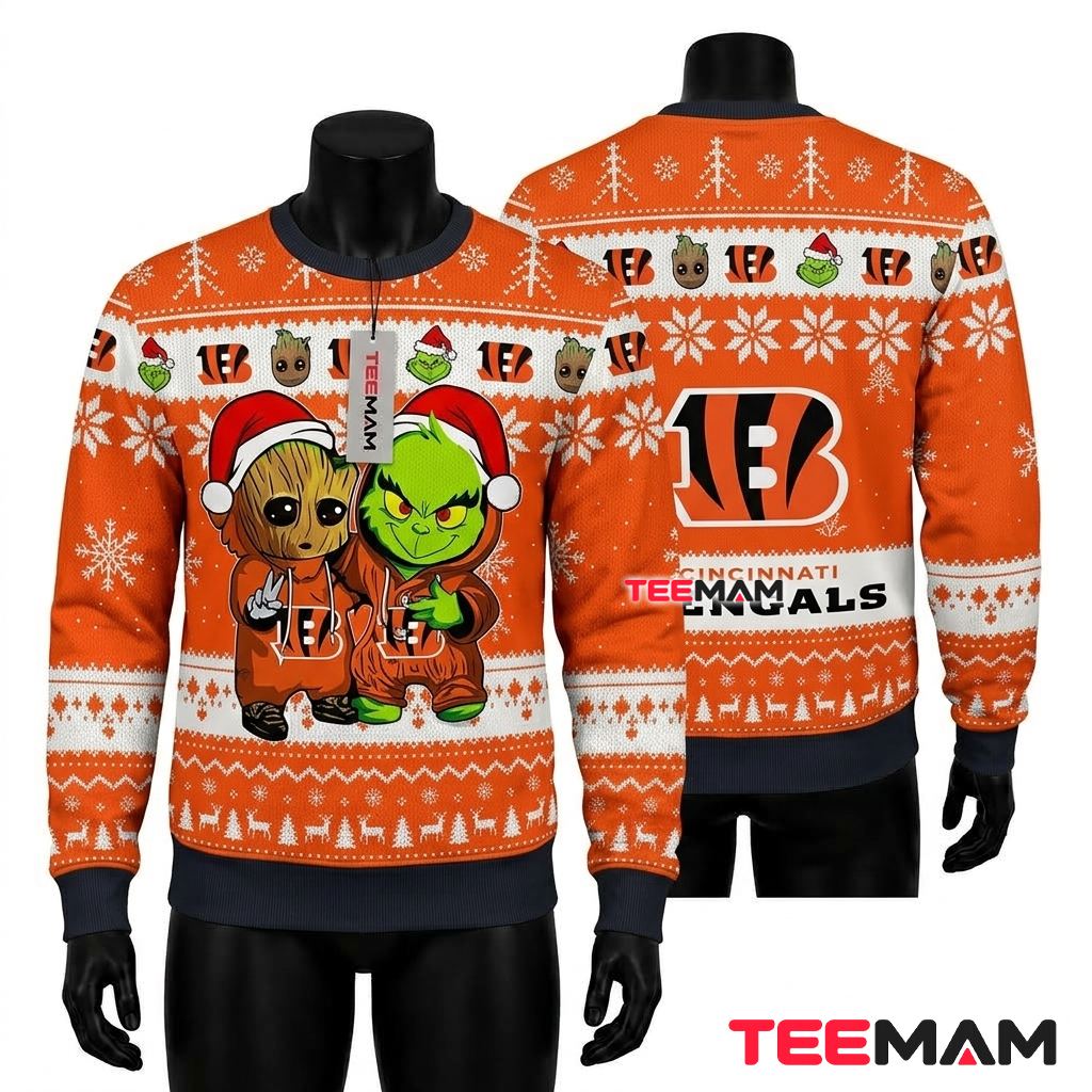Cincinnati Bengals Ugly Christmas Sweater Deer Head