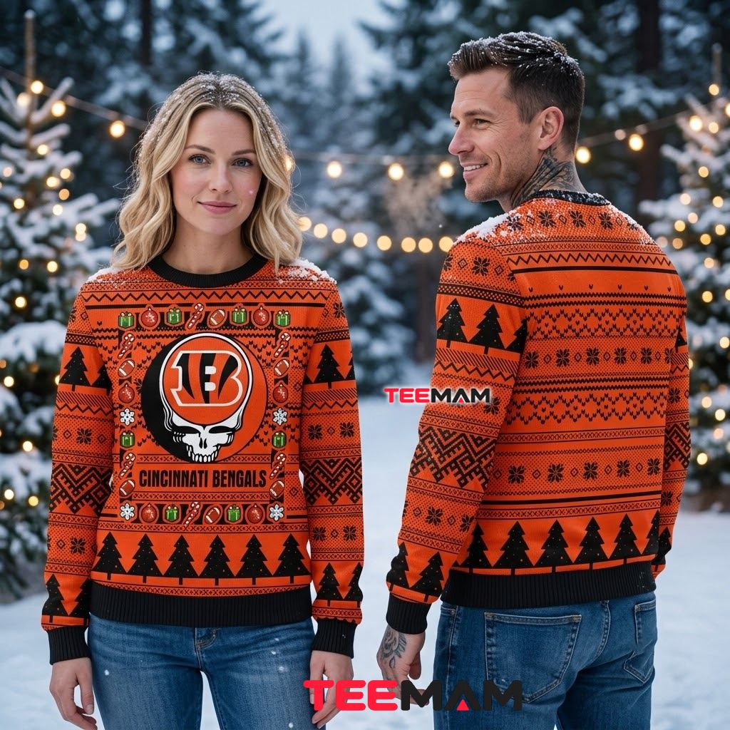 Cincinnati Bengals Ugly Christmas Sweater Grateful Dead Skull Back Cincinnati Bengals Ugly Christmas Sweater Grateful Dead Skull Back