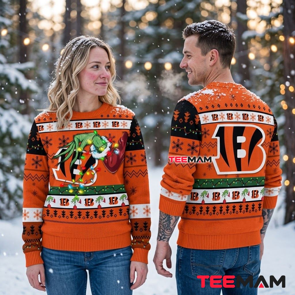 Cincinnati Bengals Ugly Christmas Sweater Grinch Santa Hat Love