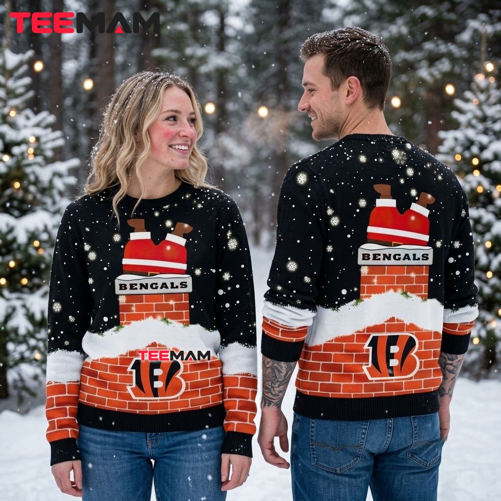 Cincinnati Bengals Ugly Christmas Sweater Santa Stuck In Chimney Back Cincinnati Bengals Ugly Christmas Sweater Santa Stuck In Chimney Back