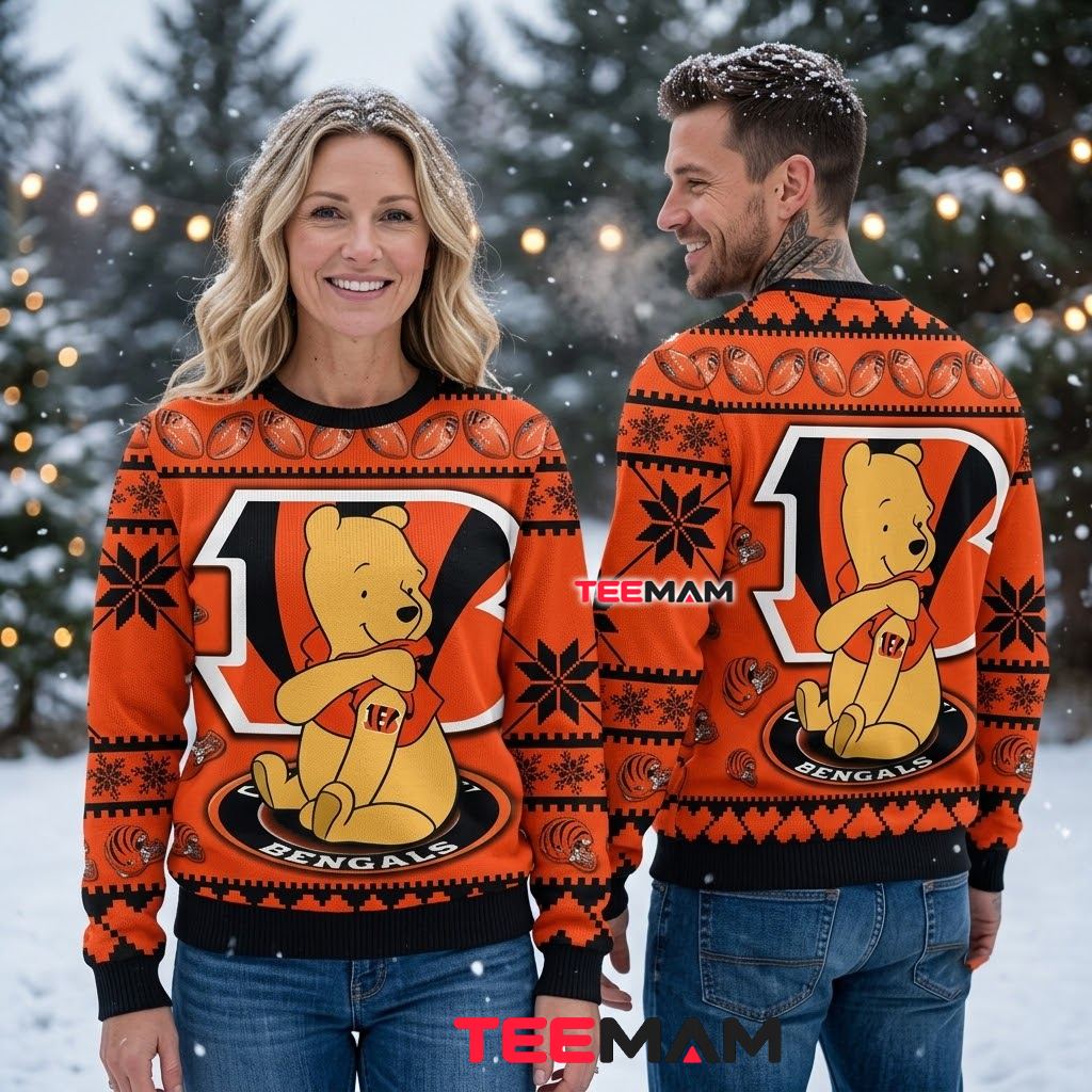 Cincinnati Bengals Ugly Christmas Sweater Winnie The Pooh Back Cincinnati Bengals Ugly Christmas Sweater Winnie The Pooh Back