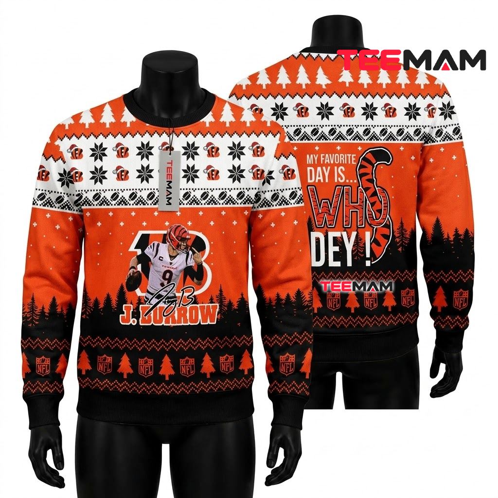 Cincinnati Bengals Ugly Sweater Christmas Joe Burrow Who Dey Front
