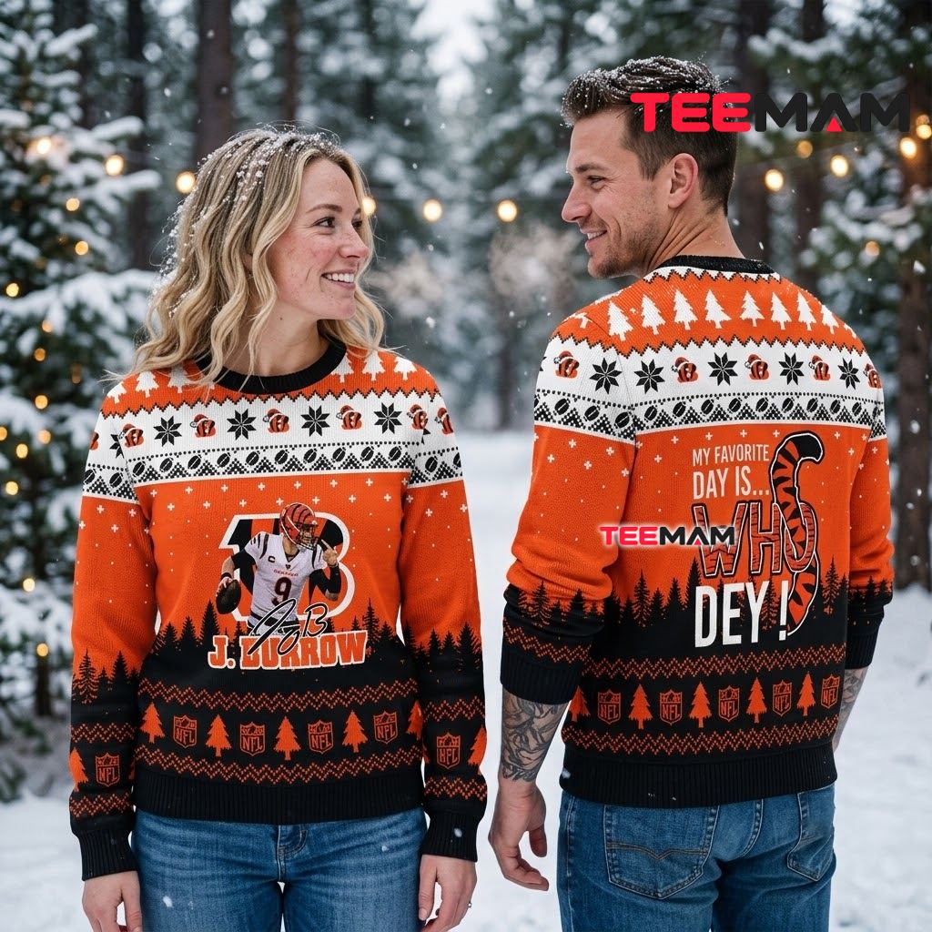 Cincinnati Bengals Ugly Sweater Christmas Joe Burrow Who Dey Back Cincinnati Bengals Ugly Sweater Christmas Joe Burrow Who Dey Back