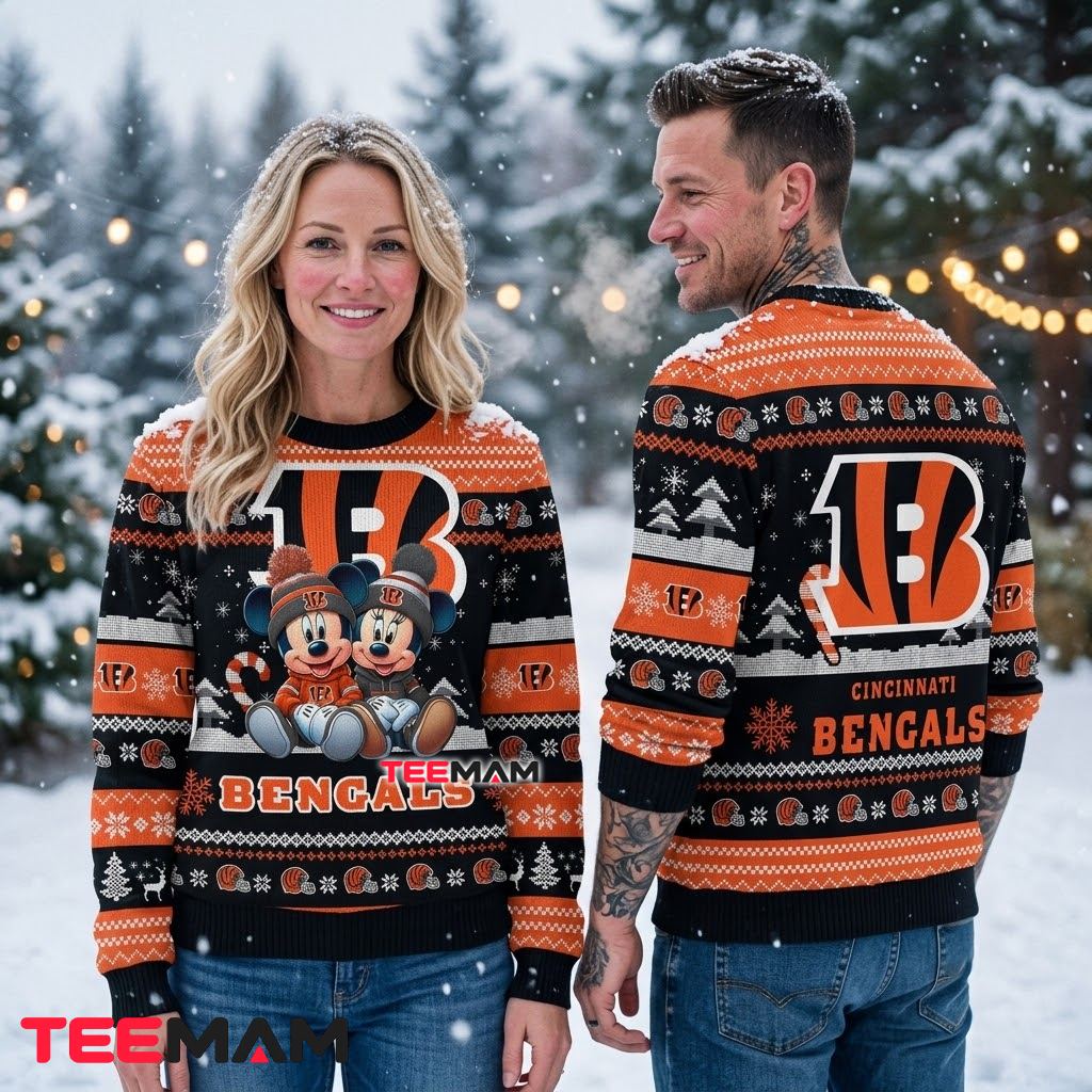 Cincinnati Bengals Ugly Sweater Christmas Mickey Minnie Mouse Back Cincinnati Bengals Ugly Sweater Christmas Mickey Minnie Mouse Back