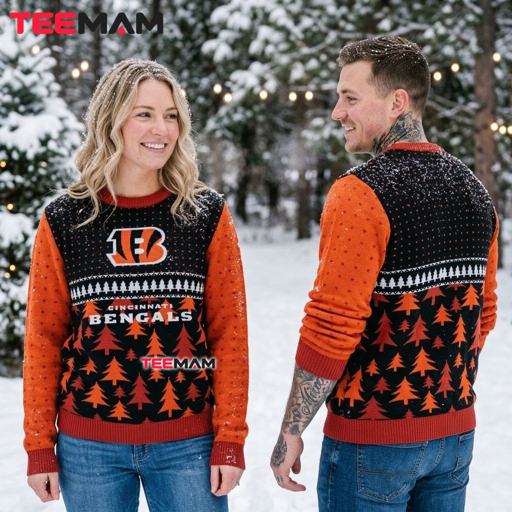 Cincinnati Bengals Ugly Sweater Christmas Pine Tree Forest Back Cincinnati Bengals Ugly Sweater Christmas Pine Tree Forest Back