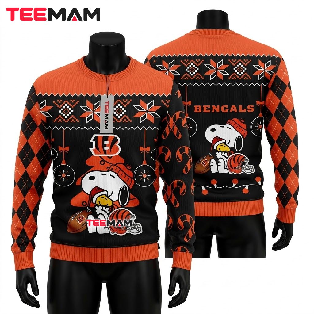 Detroit Lions Ugly Christmas Sweater Snoopy Woodstock Christmas Tree
