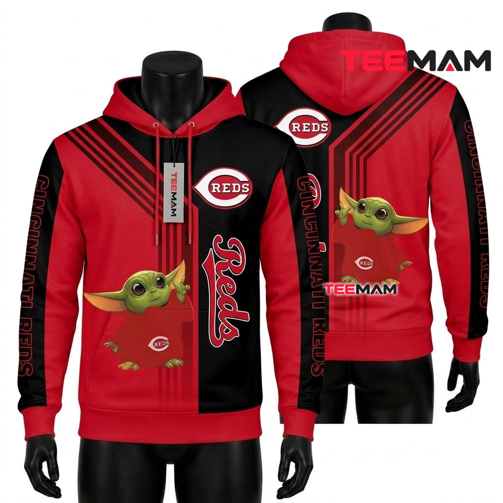 Cincinnati Reds 3D Hoodie Baby Yoda Pocket Front
