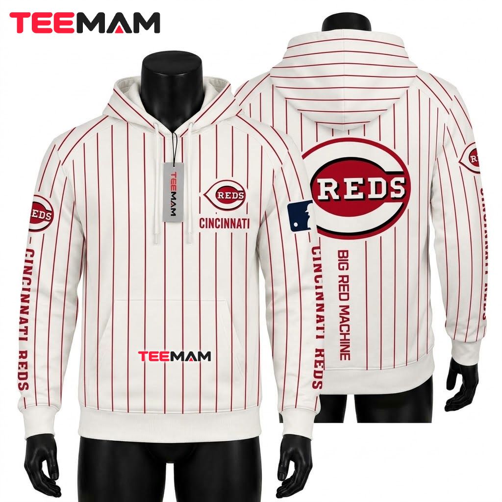 Cincinnati Reds 3D Hoodie Big Red Machine Pinstripe Front