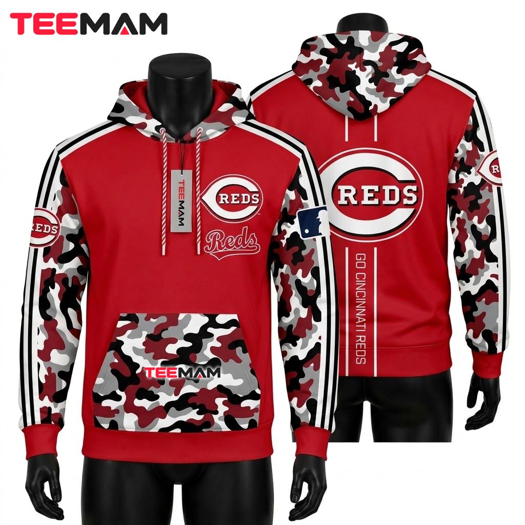 Cincinnati Reds 3D Hoodie Camo Sleeve Front