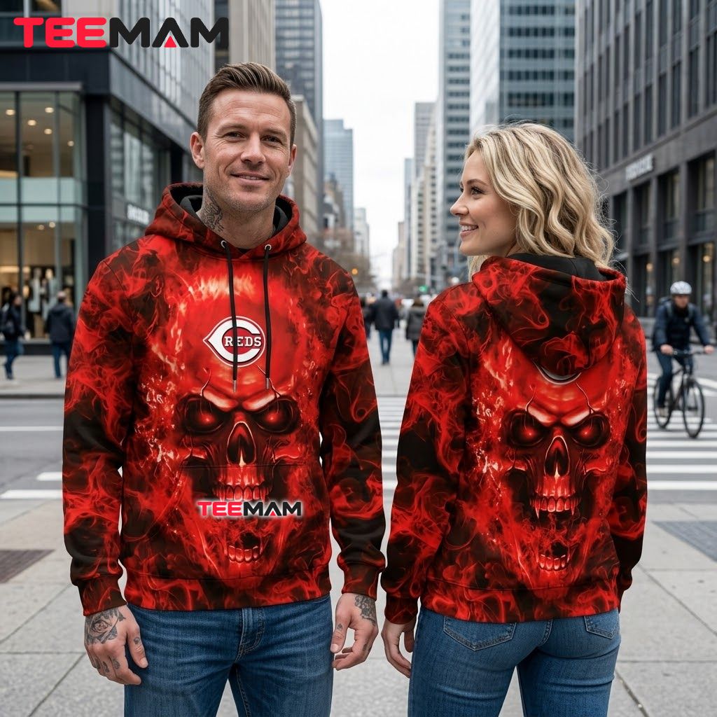 Cincinnati Reds 3D Hoodie Fire Skull Red Smoke Back Cincinnati Reds 3D Hoodie Fire Skull Red Smoke Back