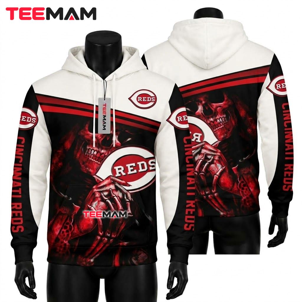 Cincinnati Reds 3D Hoodie Grim Reaper Skull Front