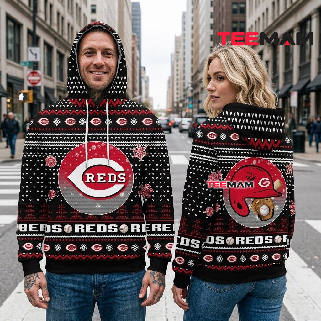 Cincinnati Reds 3D Hoodie Helmet Baseball Snowflake Back Cincinnati Reds 3D Hoodie Helmet Baseball Snowflake Back