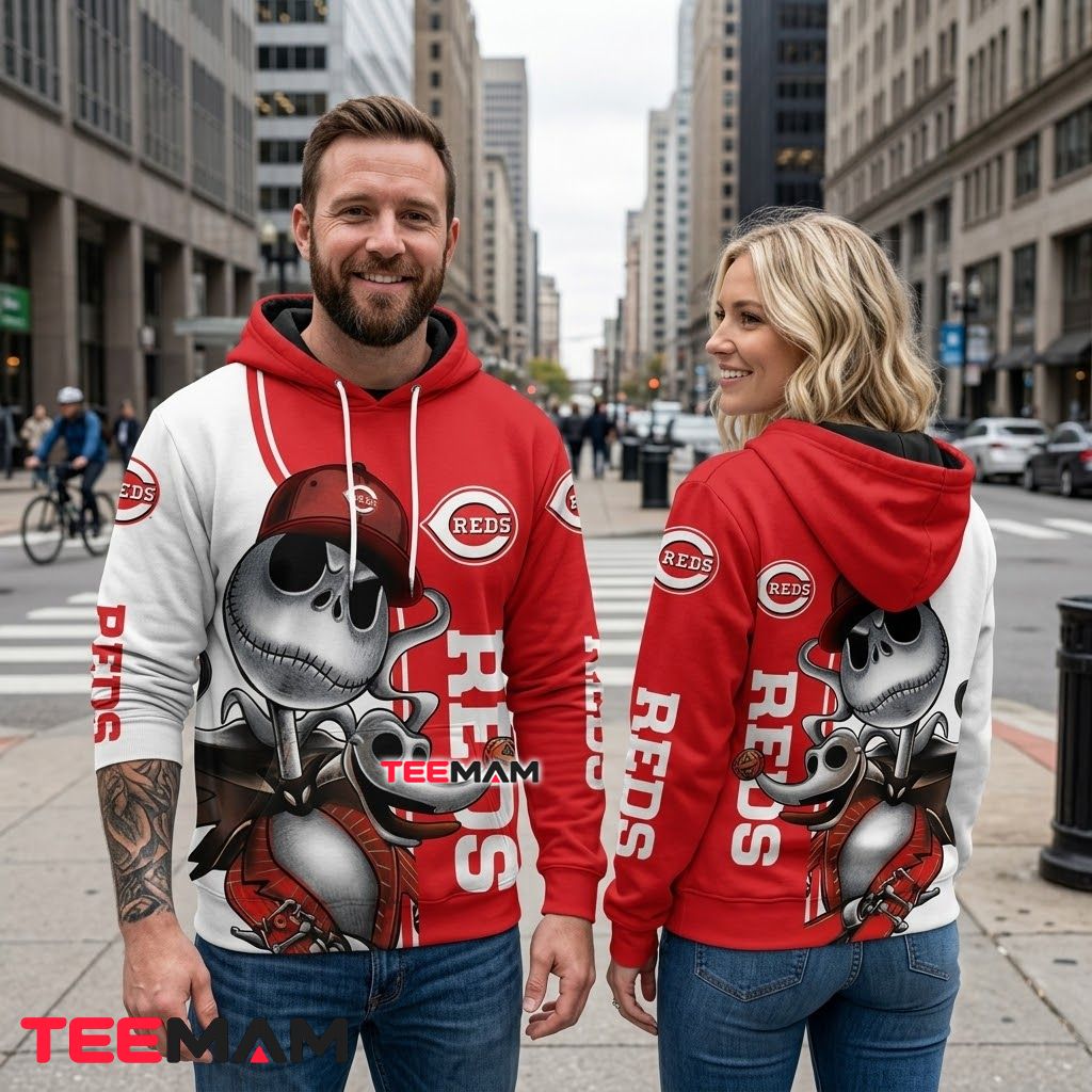 Cincinnati Reds 3D Hoodie Jack Skellington Baseball Bat Back Cincinnati Reds 3D Hoodie Jack Skellington Baseball Bat Back