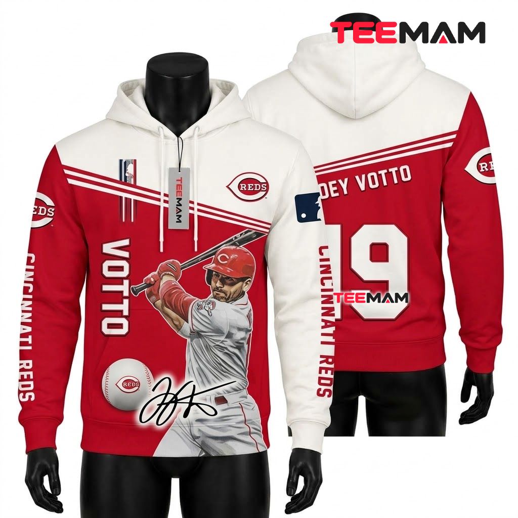 Cincinnati Reds 3D Hoodie Joey Votto Autograph Portrait Front