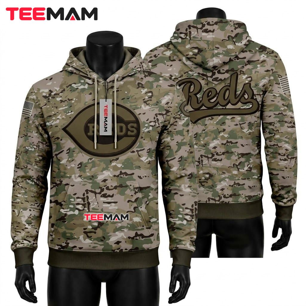 Cincinnati Reds 3D Hoodie Military Camo Front