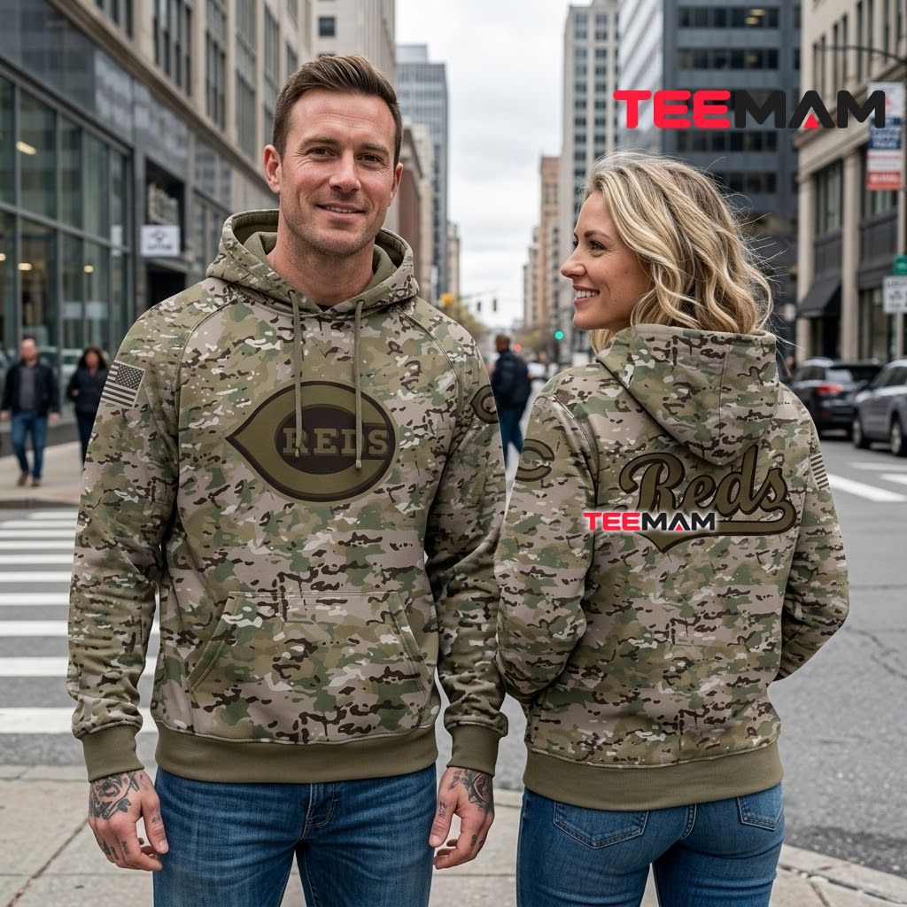 Cincinnati Reds 3D Hoodie Military Camo Back Cincinnati Reds 3D Hoodie Military Camo Back