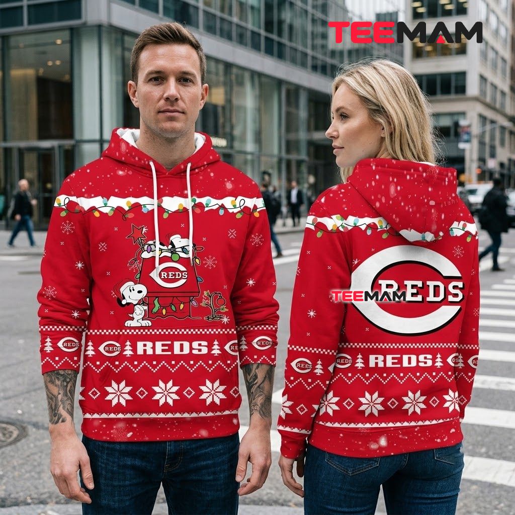 Cincinnati Reds 3D Hoodie Snoopy Christmas Lights Back Cincinnati Reds 3D Hoodie Snoopy Christmas Lights Back