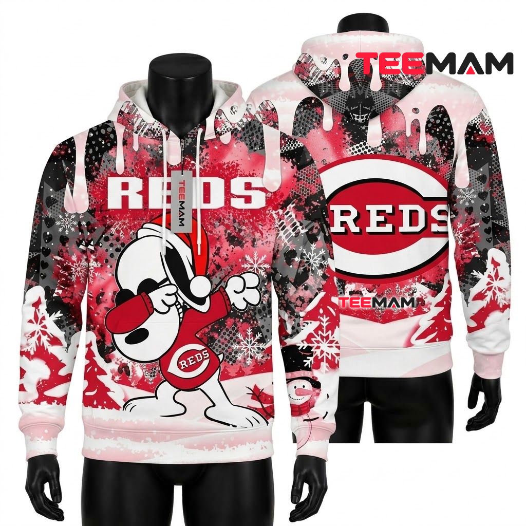 Cincinnati Reds 3D Hoodie Snoopy Dabbing Snow Front