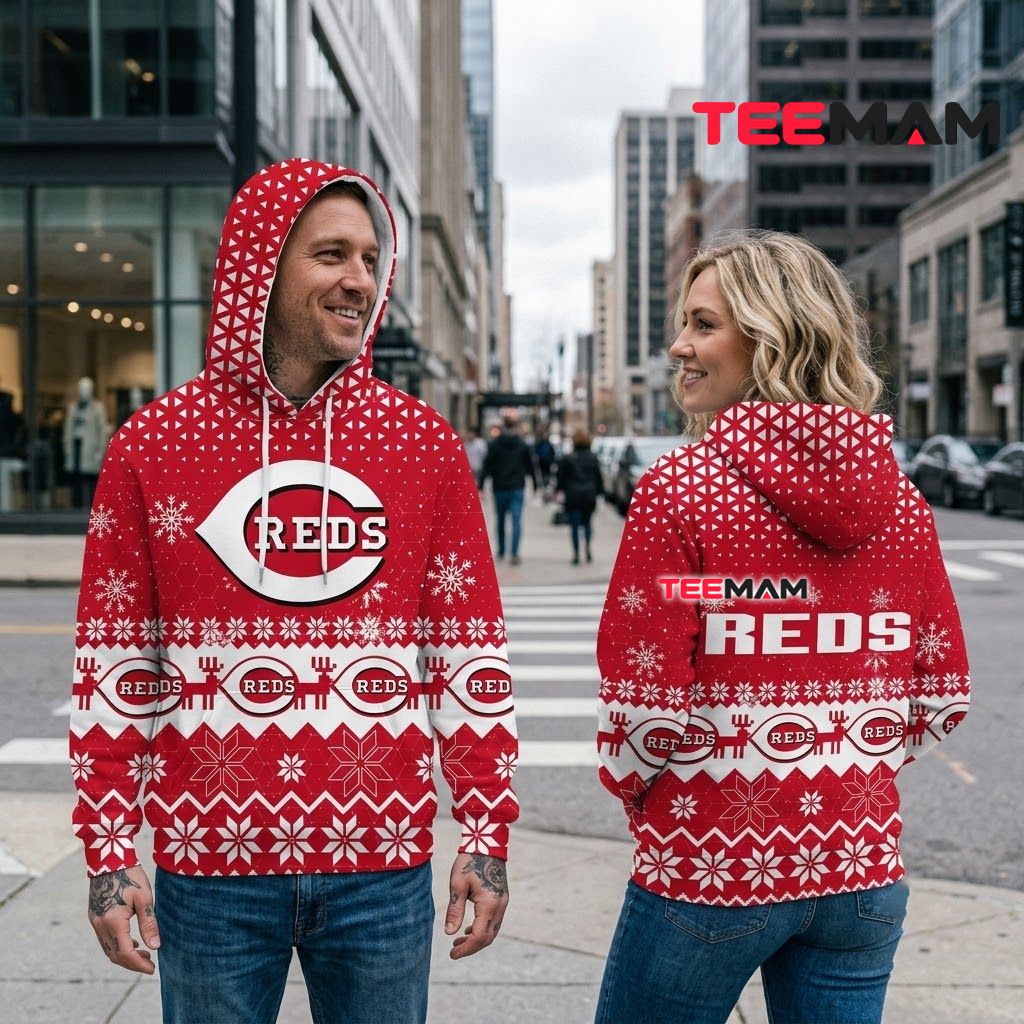 Cincinnati Reds 3D Hoodie Snowflake Reindeer Back Cincinnati Reds 3D Hoodie Snowflake Reindeer Back