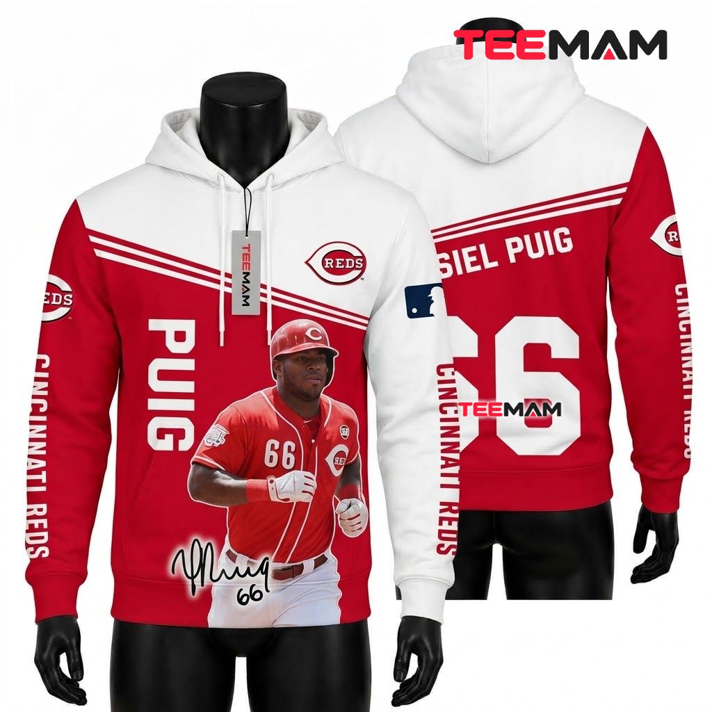 Cincinnati Reds 3D Hoodie Yasiel Puig Signature Player Front