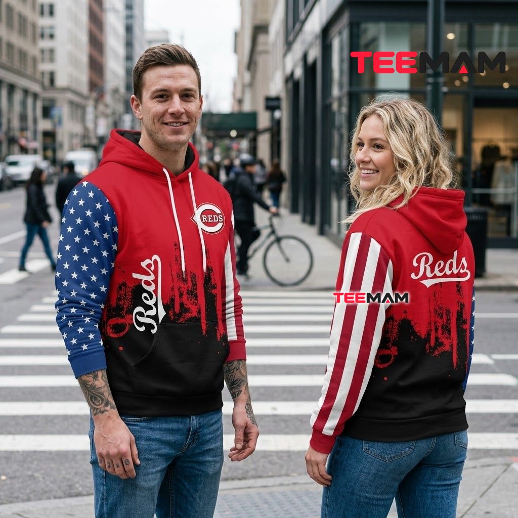 Cincinnati Reds All Over Print 3D Hoodie American Flag Skyline Back Cincinnati Reds All Over Print 3D Hoodie American Flag Skyline Back