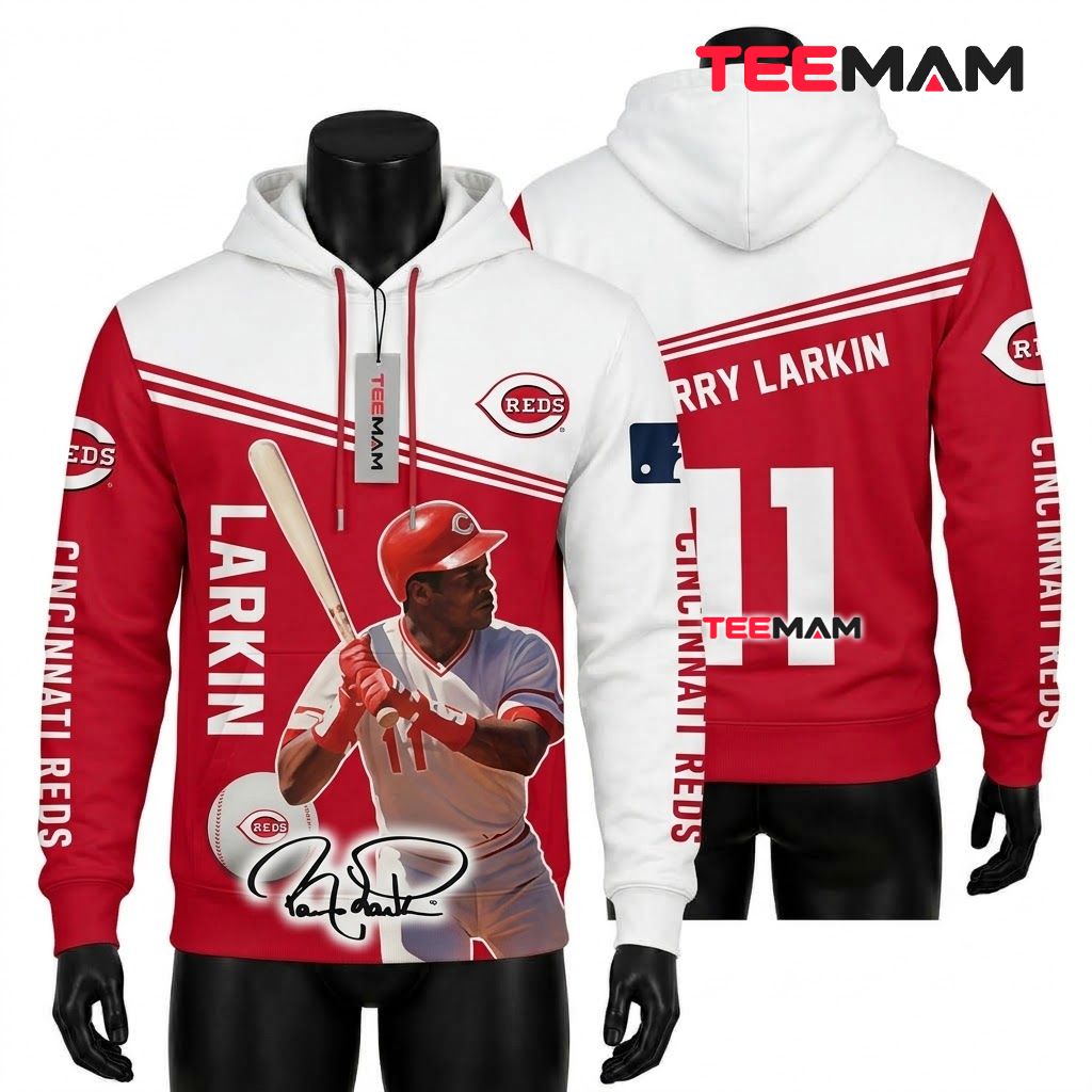 Cincinnati Reds All Over Print 3D Hoodie Barry Larkin Signature Player Front