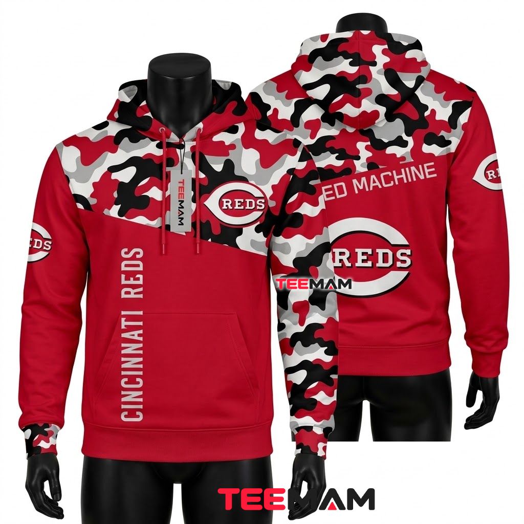 Cincinnati Reds All Over Print 3D Hoodie Big Red Machine Camo Front