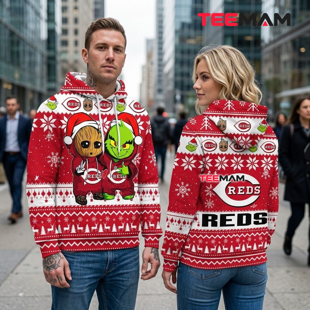 Cincinnati Reds All Over Print 3D Hoodie Grinch Groot Christmas Back Cincinnati Reds All Over Print 3D Hoodie Grinch Groot Christmas Back