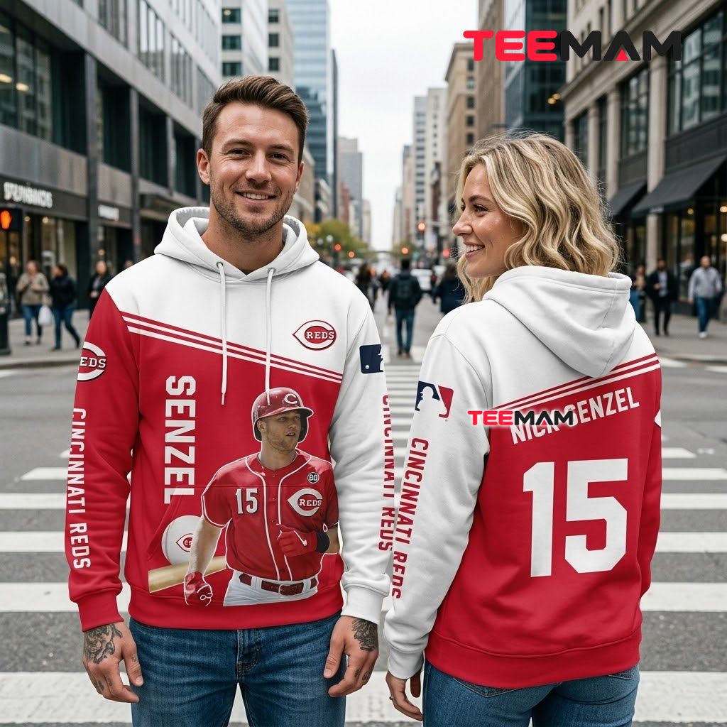 Cincinnati Reds All Over Print 3D Hoodie Nick Senzel Autograph Portrait Back Cincinnati Reds All Over Print 3D Hoodie Nick Senzel Autograph Portrait Back