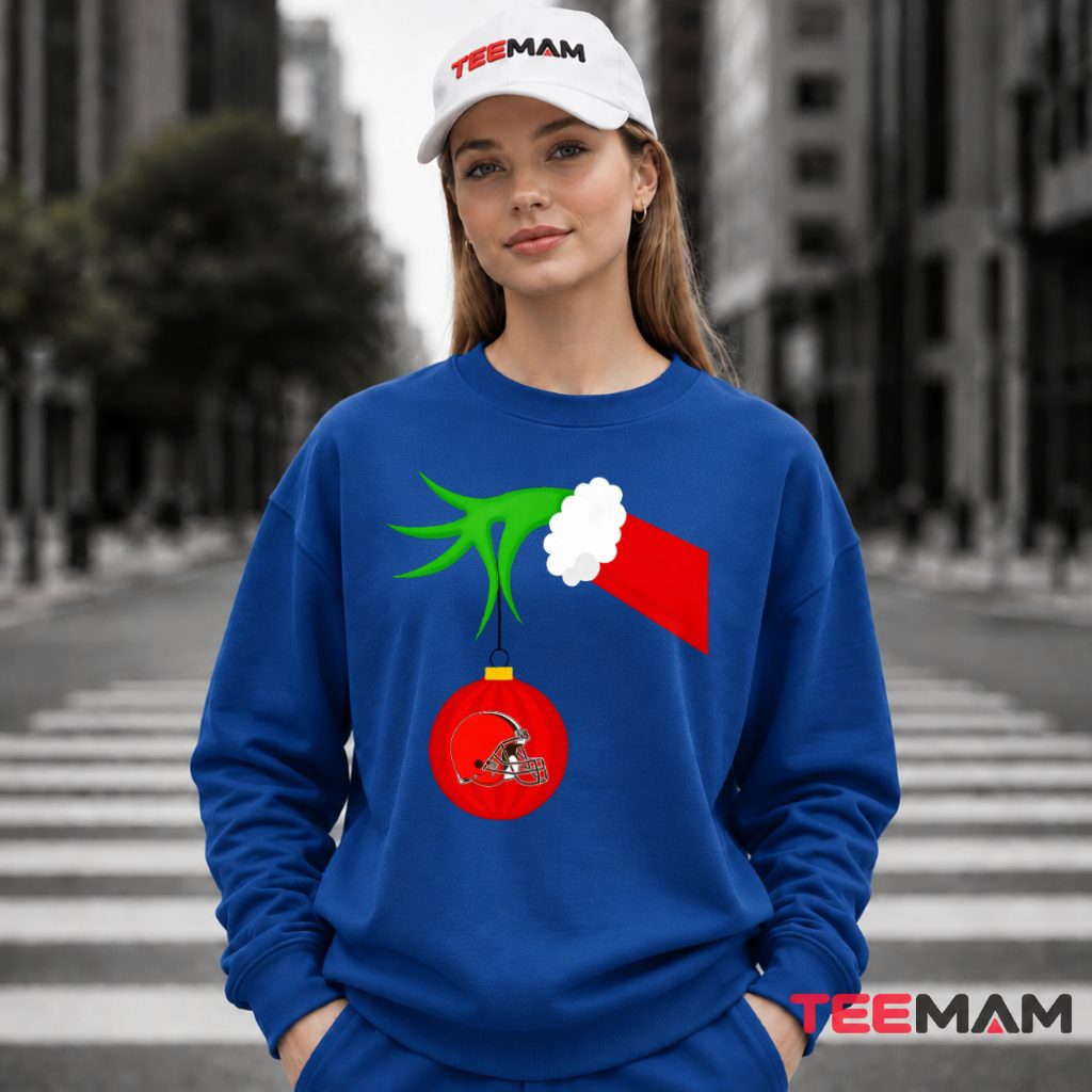 Cleveland Browns Grinch Hand Ornament Long Sleeve Cleveland Browns Grinch Hand Ornament Long Sleeve