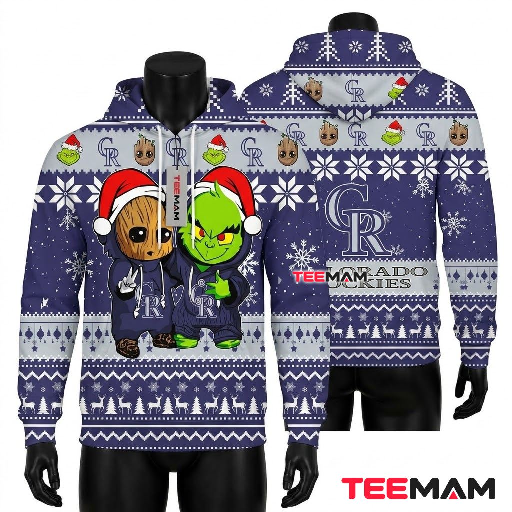 Colorado Rockies 3D Hoodie Baby Groot Grinch Christmas Front
